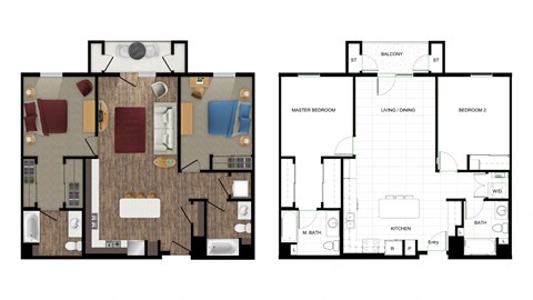 Floor plan for 2 beds, 2 baths, 1060 sqft